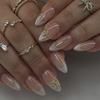 French White Smudge Wearing Nail Short Almond Shaped Art Fake Detachable Wearable