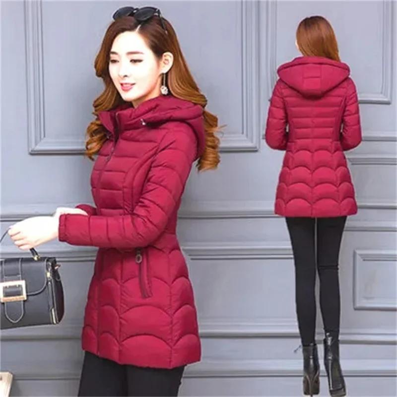 Winter Coat Women Fashion Middle Age Mother Slim Down Cotton Hooded Jacket Plus Size Casual Solid Warm Thick Outwear Parka