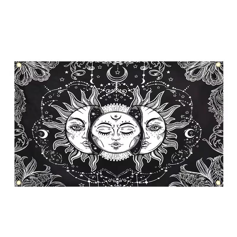 2D Sun Moon Face Tapestry Backdrop, Black & White Celestial Wall Hanging 47.2x31.5inch/120*80cm