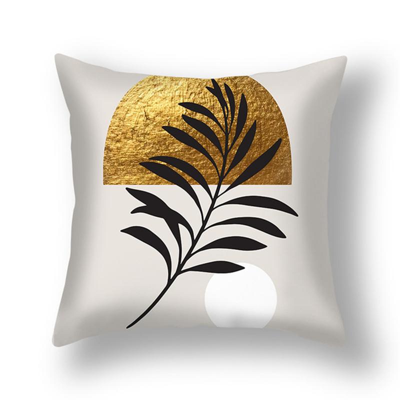 Modern Light Luxury Pillowcase Black Gold Leaf Abstract Plant Sofa Bedside Cushion Cover 45x45cm Car Home Decoration Pillowcase