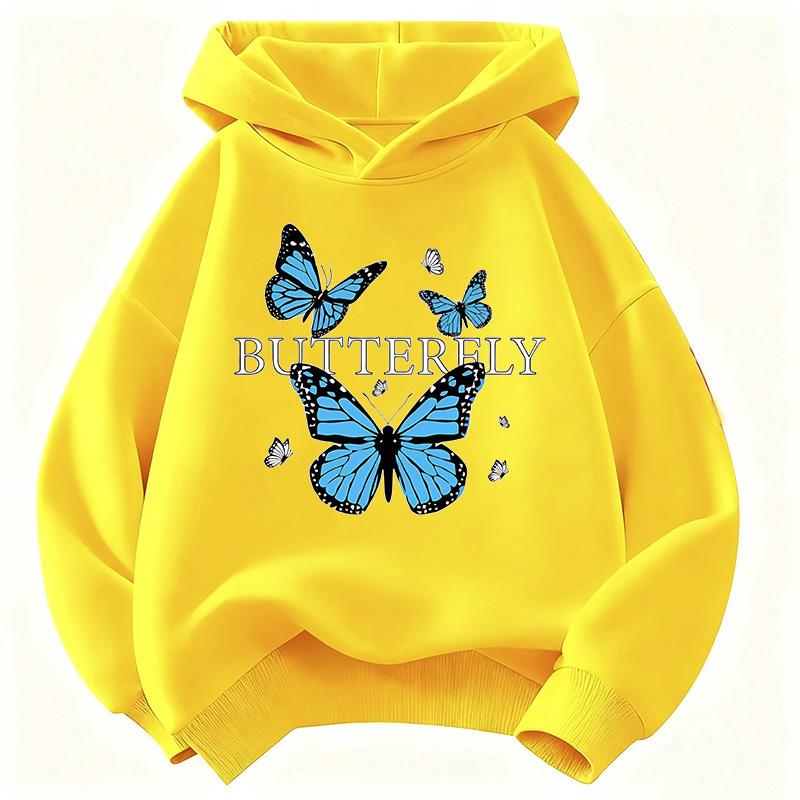 Blue Butterfly Fashion Design Children's Sweatshirt Cute Hoody for Boys Girls Autumn Spring Casual Hoodies Winter