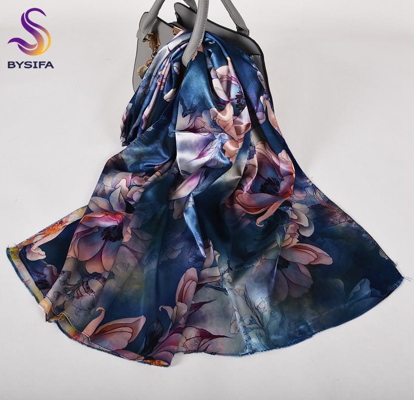 

[BYSIFA] Grey Pink Peony Women Satin Long Silk Scarf Shawl Chinese Style Scarves Printed Fall Winter Female Head Scarf 160*70cm