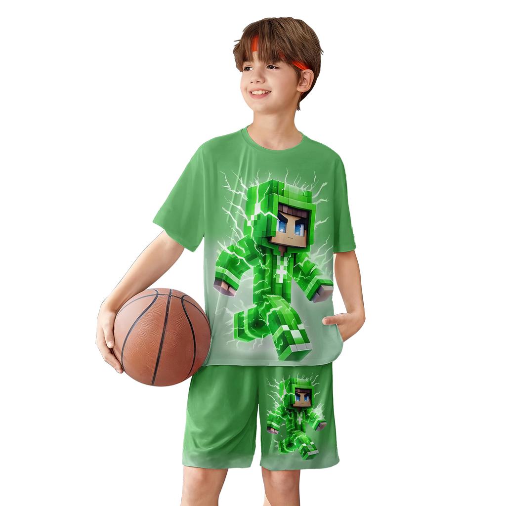 Boys' 3d Printed Game Player T-Shirts Suits - Vibrant Pixel Game Design, Children Clothing Sets, Baby