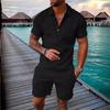 Men's Textured Polo Shirt & Shorts 2-Piece Set Casual Summer Outfit Short-sleeved