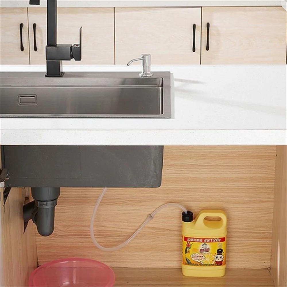 Stainless Steel Kitchen Sink Soap Dispenser Built in Pump Manual Press Detergent Liquid Dispenser with 111cm Tube/111ml Bottle