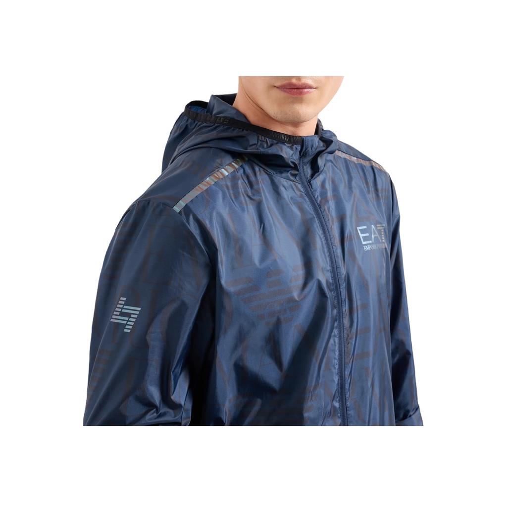 Emporio Armani EA7 SS24 Letter Logo Printed Hooded Zip-Up Long Sleeve Jacket Men Jackets Navy-Blue 3DPB02-PNFHZ-1554