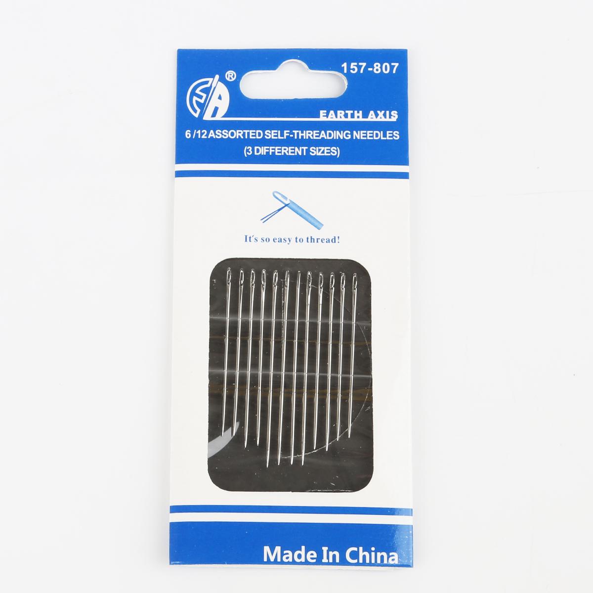 

12 шт. Ассорти 3 размера, иглы для самостоятельной заправки нитей, домашние бытовые инструменты, набор игл для ручного шитья 3.6cm/3.8cm/4.2cm серебряный