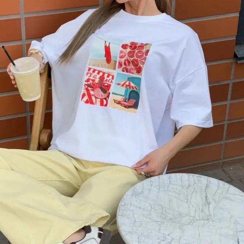 Retro Style Cotton Graphic Tops Cartoon INS Style Street Loose Summer Vacation Casual Women T-shirt Short Sleeve Female Clothing
