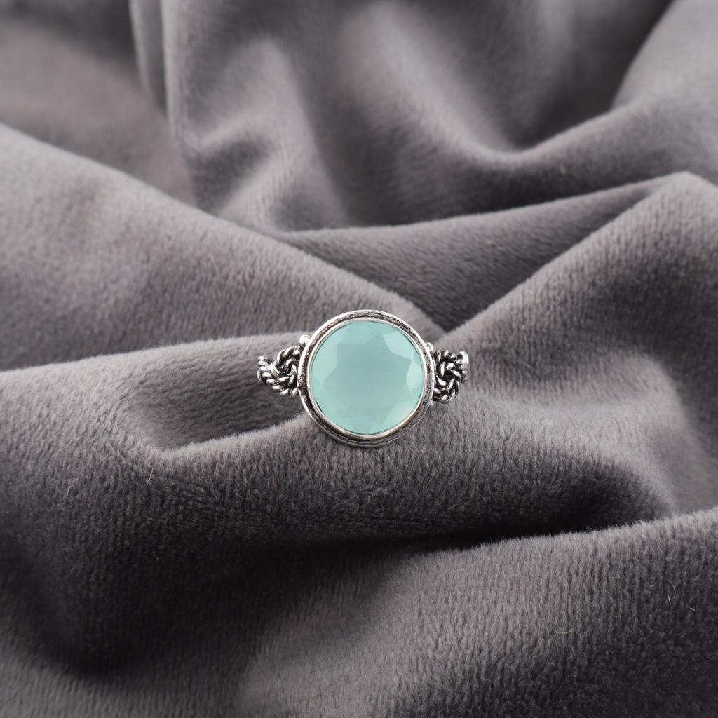 Aqua Chalcedony Ring, 925 Solid Sterling Silver Jewelry, Gemstone Ring, Gift For Her Handmade Dainty Jewelry