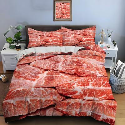 Set Biancheria da Letto HD Stampa Cibo Carne Bacon Copripiumino 1 Copripiumino 2 Federe Set Letto Adulti e Bambini Lusso per Regali