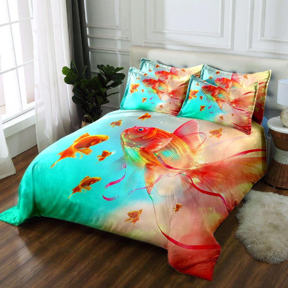 Goldfish Duvet Cover King/Queen Size Golden Red 3D Animal Bedding Set For Kid Teen Adult,Fish Themed Quilt Cover With Pillowcase