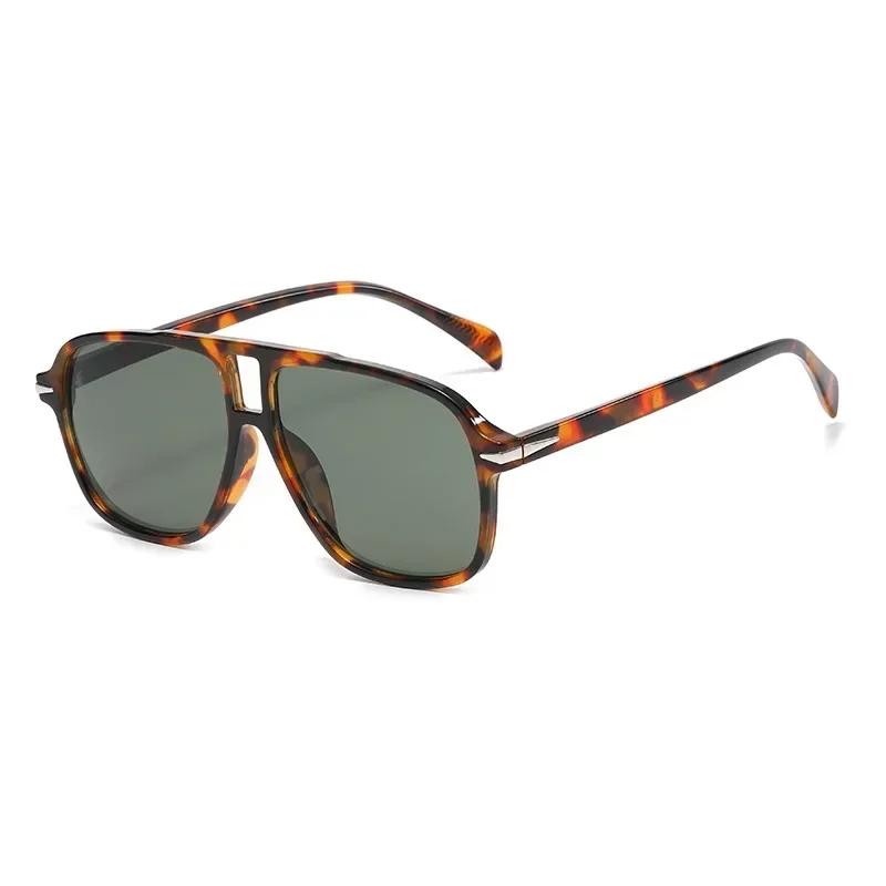 

Retro double-bridge pilot sunglasses with riveted decoration, leopard print women s fashionable sunglasses UV400