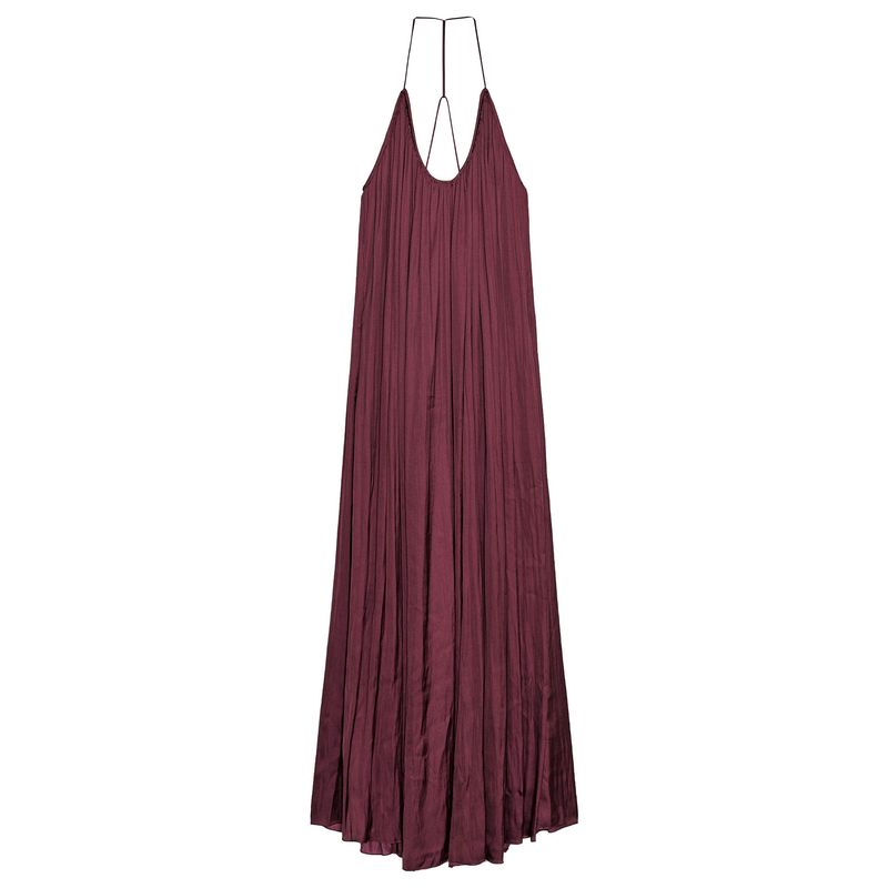 Zaprha 2025 Summer New Round Neck Cross Sling Silk Satin Texture Asymmetric Length Dress 8040019