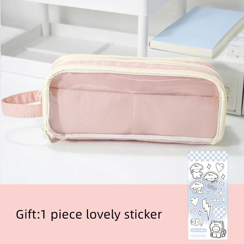1 Piece Lovely Pencil Case Fashion Solid Color Series Pencil Bag Transparent High Capacity Stationery Storage Bag Student