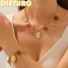 DIEYURO 316l Stainless Steel Vintage Portrait Angel Cross Flower Heart Charm Necklace Bracelet Set Lady Fashion Jewelry Gift