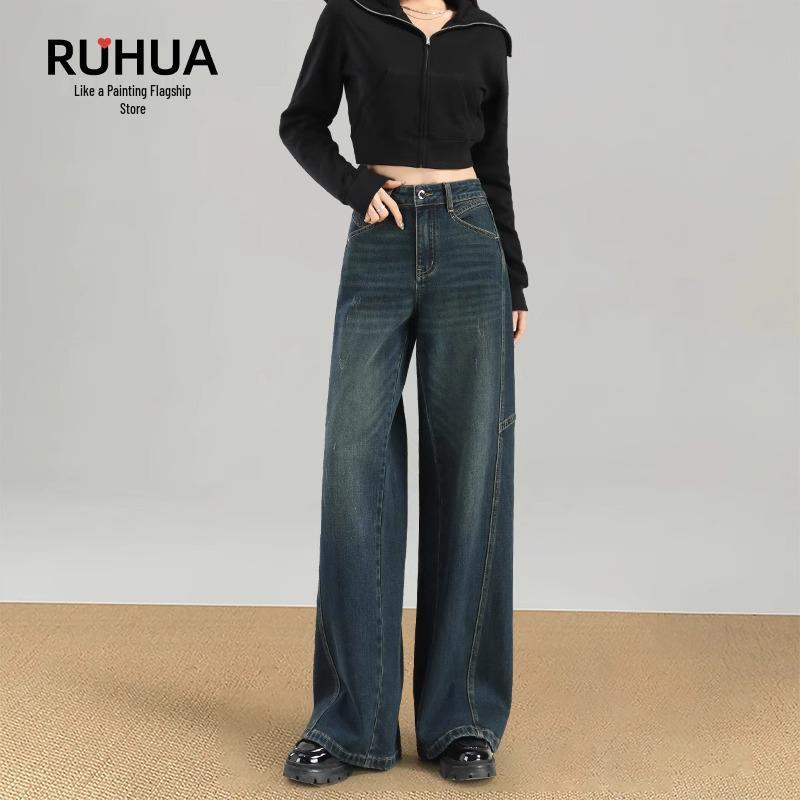 

Женские ретро джинсы с высокой талией и широкими штанинами 2025 - Новый весенне-осенний стиль для фигур типа груша 28 fits 106-115 lbs