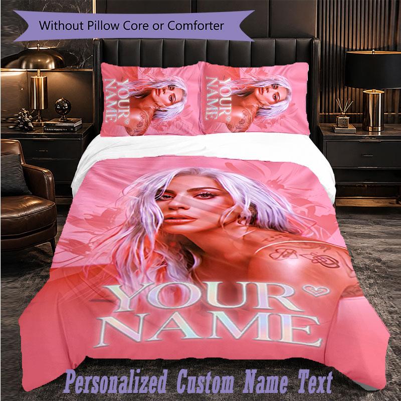 Personalized 3Pcs Bedding SetLady Gaga Custom Text Duvet Cover Pillowcase Set Bedroom Gift
