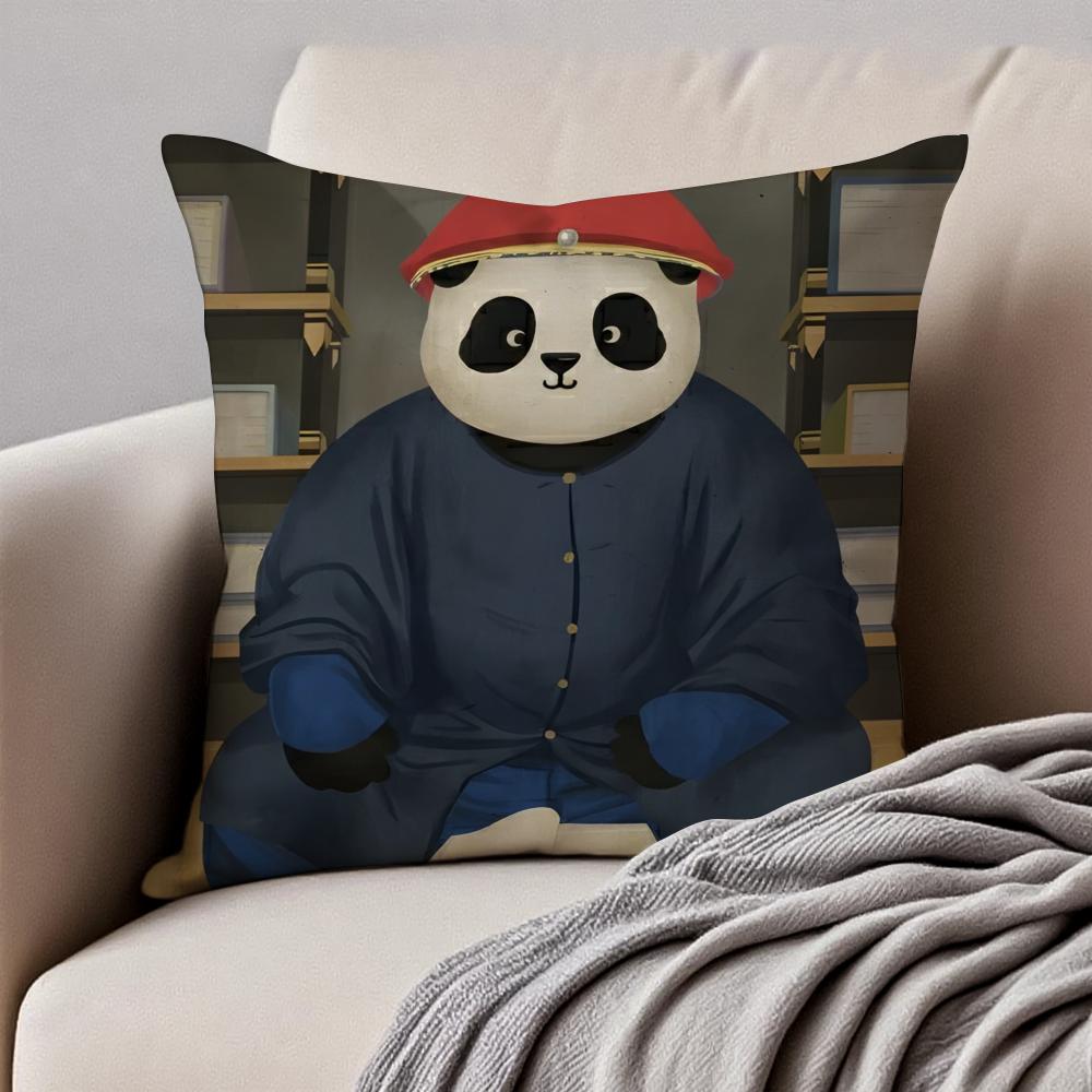 Retro Adorable Cute Panda Cartoon Art Cushion Cover Pillowcase Antidustmite Invisible Zipper Short Plush Sofa Cushion