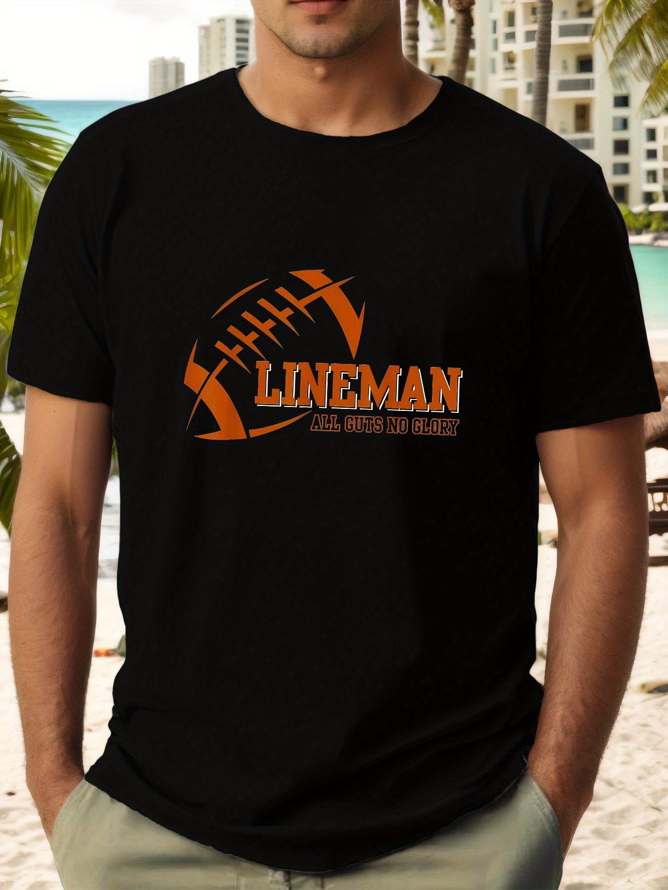 

LINEMAN Football Graphic T-shirt - Casual Black Cotton Tee with Orange & White Design XXXL