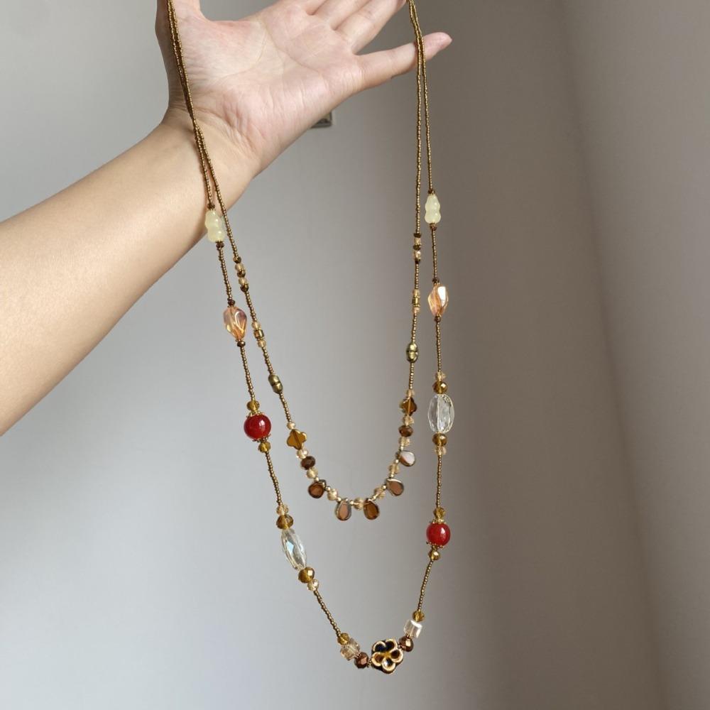 Temperament Flower Glass Beaded Necklaces Fashion Sweater Chain  Gift