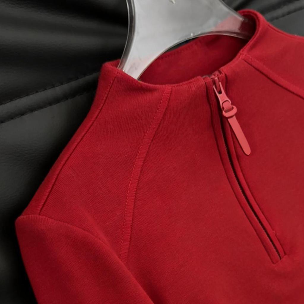 2026 Autumn/Winter Women's Korean Style Stand Collar Half-Zip Loose Slimming Base Layer T-Shirt