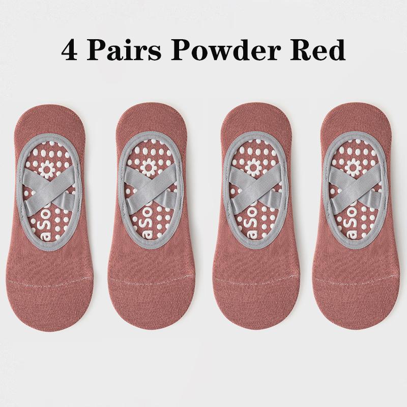 4 Pairs Yoga Socks for Women Bandage Pilates Non-Slip Grip Socks Backless Breathable Fitness Sports Ballet Dance Floor Socks