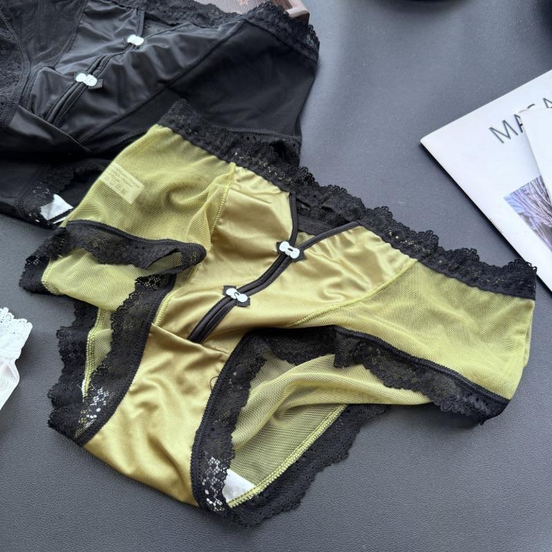 Women's Spring-summer Deep V Careful Machine Ice Screen Yarn Lace Edge Sexy Panties