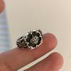 S925 Silver Distinctive Open Adjustable Ring Featuring Black Agate Crown For Style Womens
