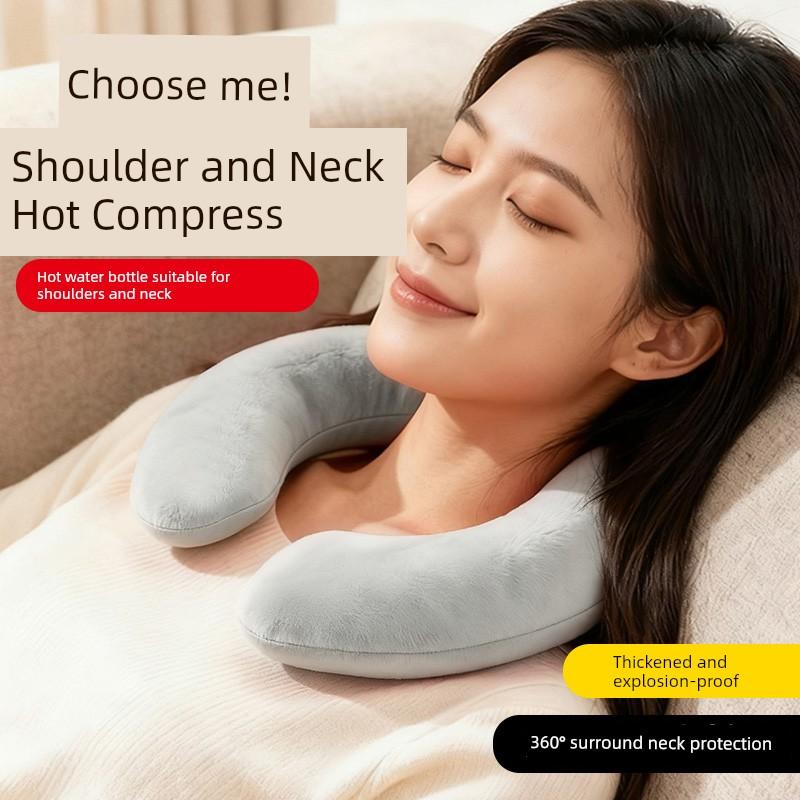 U-Shaped Hot Water Bag for Shoulder and Neck Heating, Water-Fillable, Thickened, Explosion-Proof, Neck Warmer, Hanging Neck Type