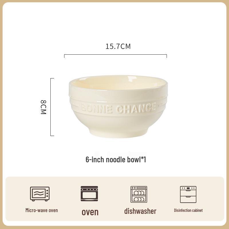 French Cream Style Underglaze Ceramic Bowl Set (2025), Including Rice Bowl, Plate, and Chopsticks.