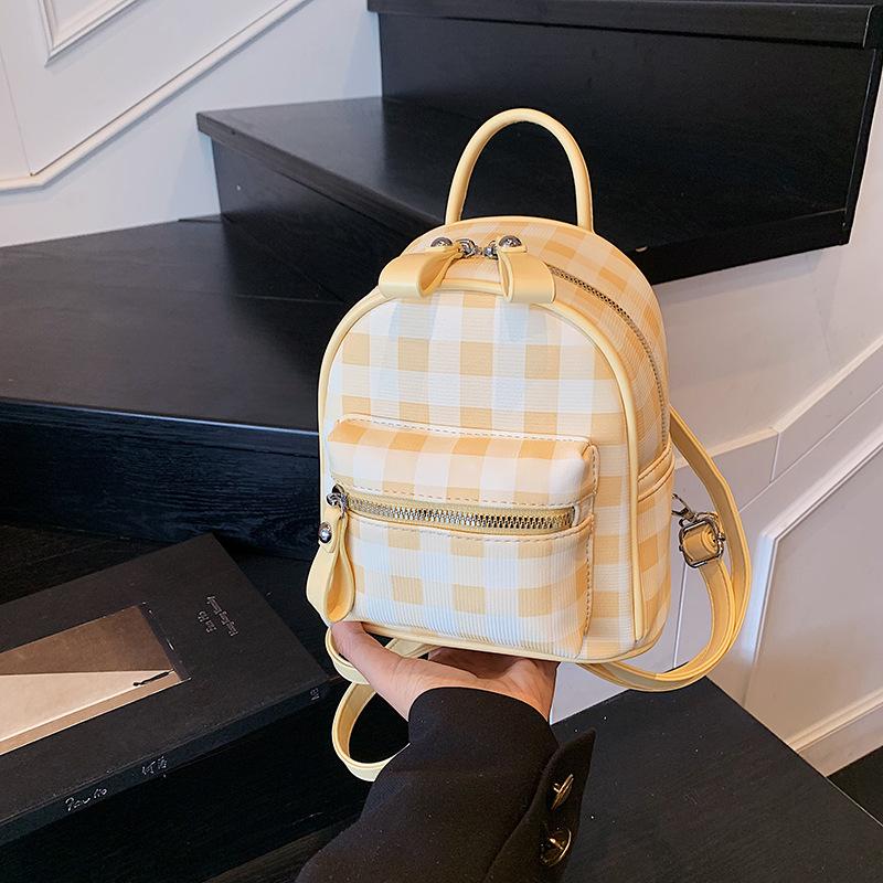 Backpack women's fashion niche plaid bag new fresh leisure high value travel small backpack