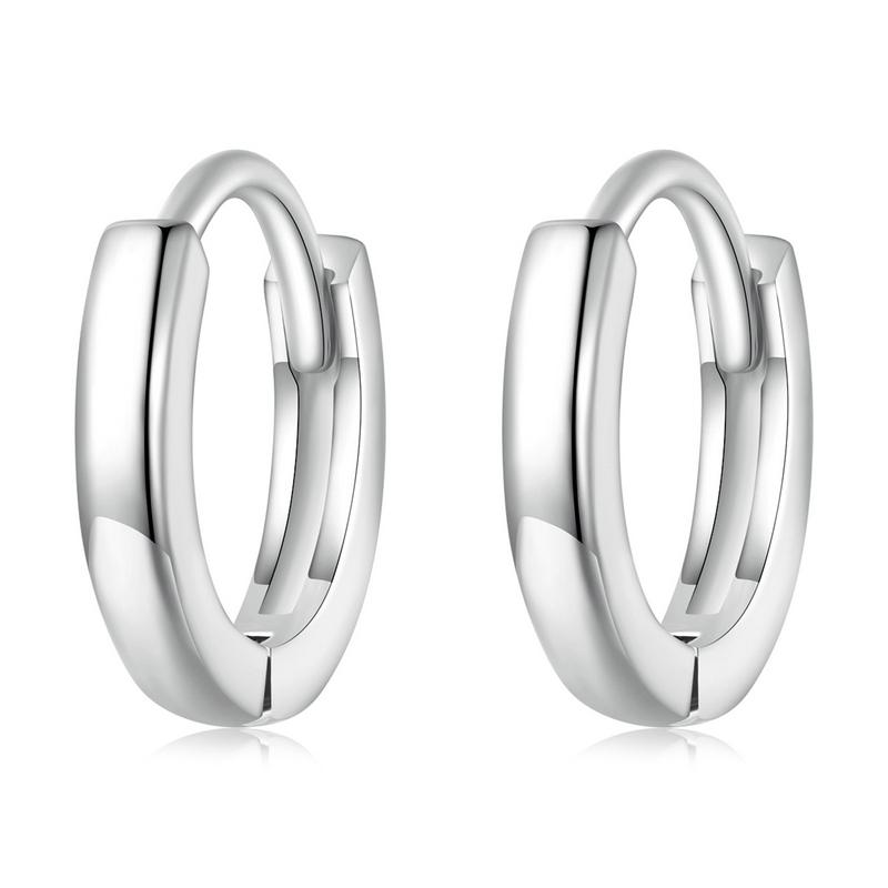 WOSTU Real 925 Sterling Silver European Simple Hoop Earrings Women Black Gold Ear Piercing Earring Wedding Jewelry Party Gift