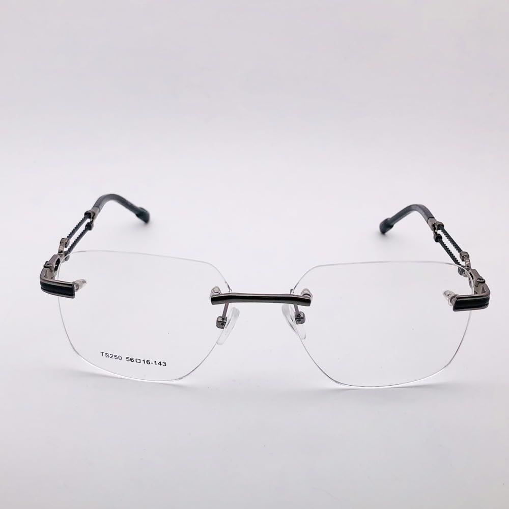 RSINC Rimless Frame | Spectacle Eyeglass Metal Cup For Men & Women for Fashion  TS250 56-16-143 C2 BR 3 (Gun Black) FR Gun Black TS250 C5 | BR 3