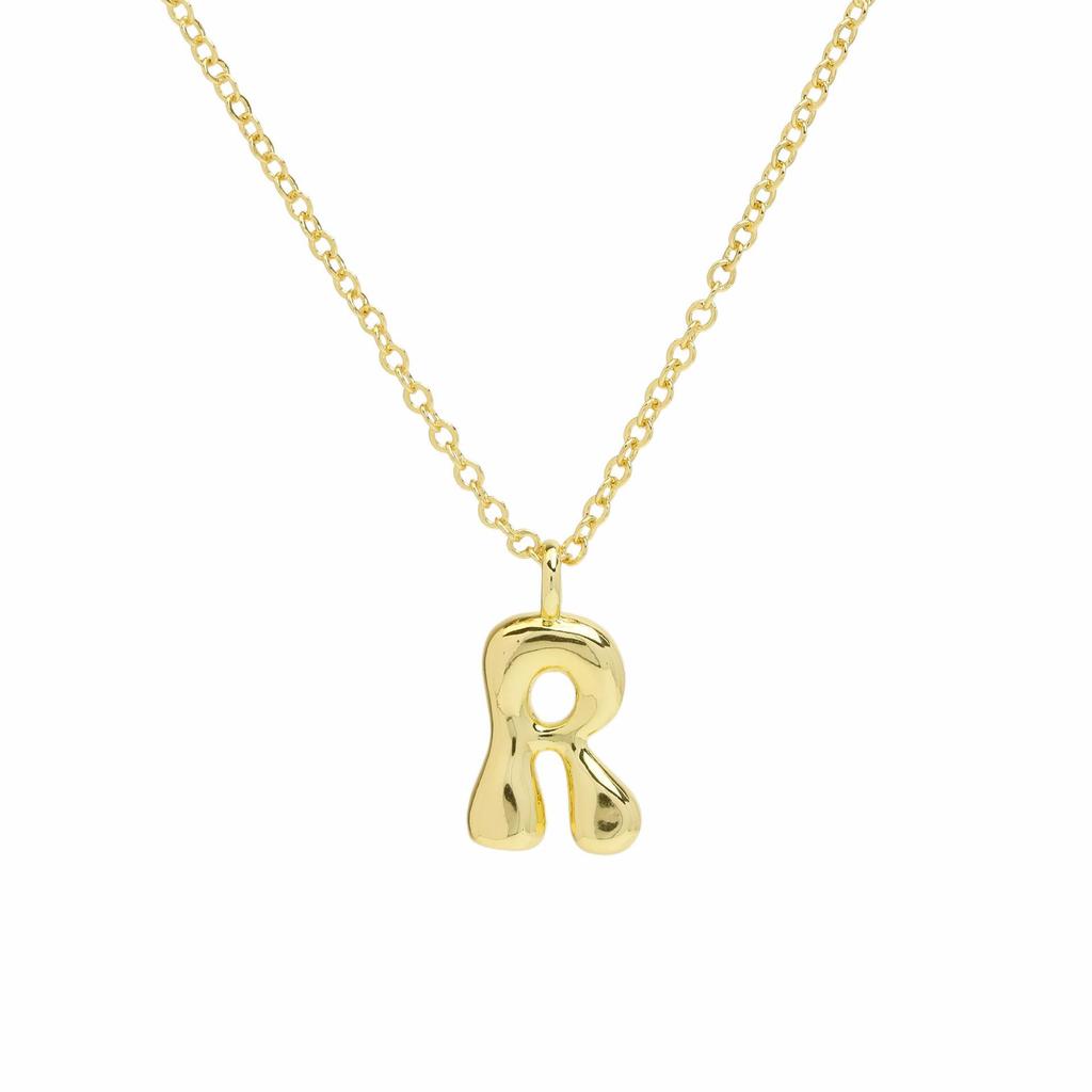 18K Gold Plated Balloon Bubble Hip Hop Necklace with 26 English Letters for Women