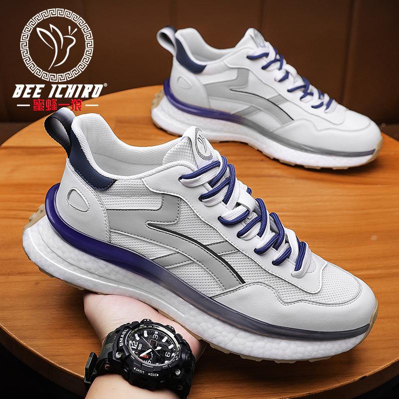 Soft-soled men's shoes spring outdoor leather popcorn sneakers casual trend dad shoes