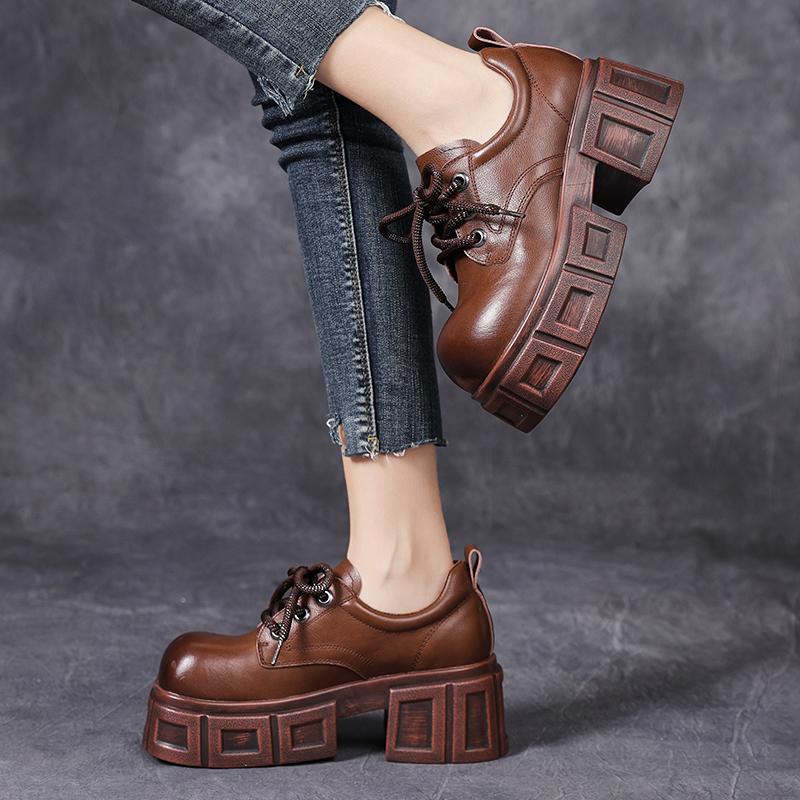 Fashion GKTINOO Handmade Women's Platform Shoes For Women Genuine Leather Footwear Woman Vintage Soft Comfort Wedges Breathable Pumps