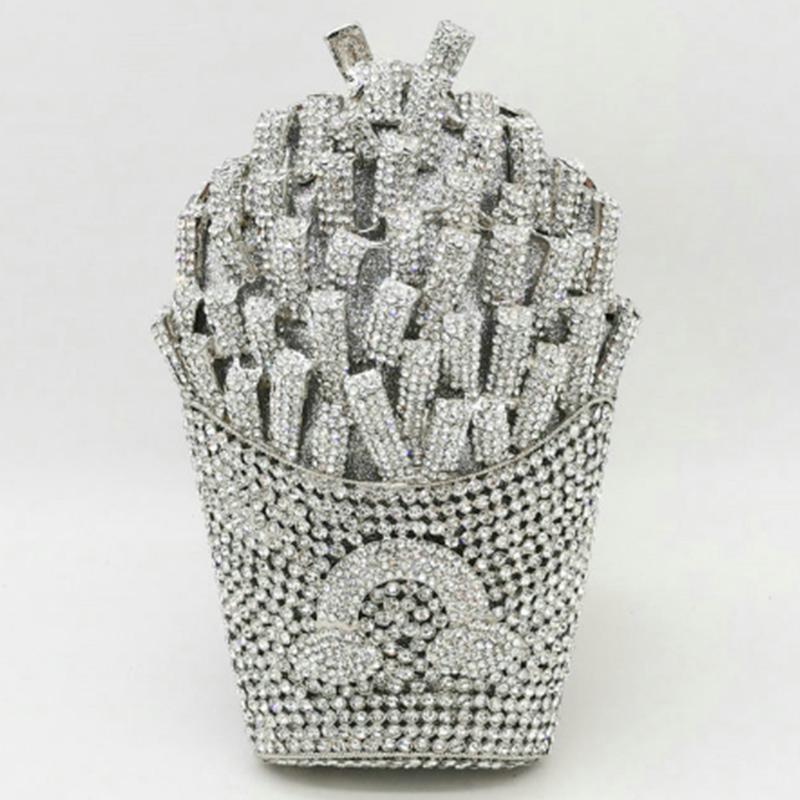 Popcorn White Clear/Red Evening Clutch Bag Wedding Purse Handmade Dazzling Women Shoulder Chain Handbags Party Cocktail Clutches