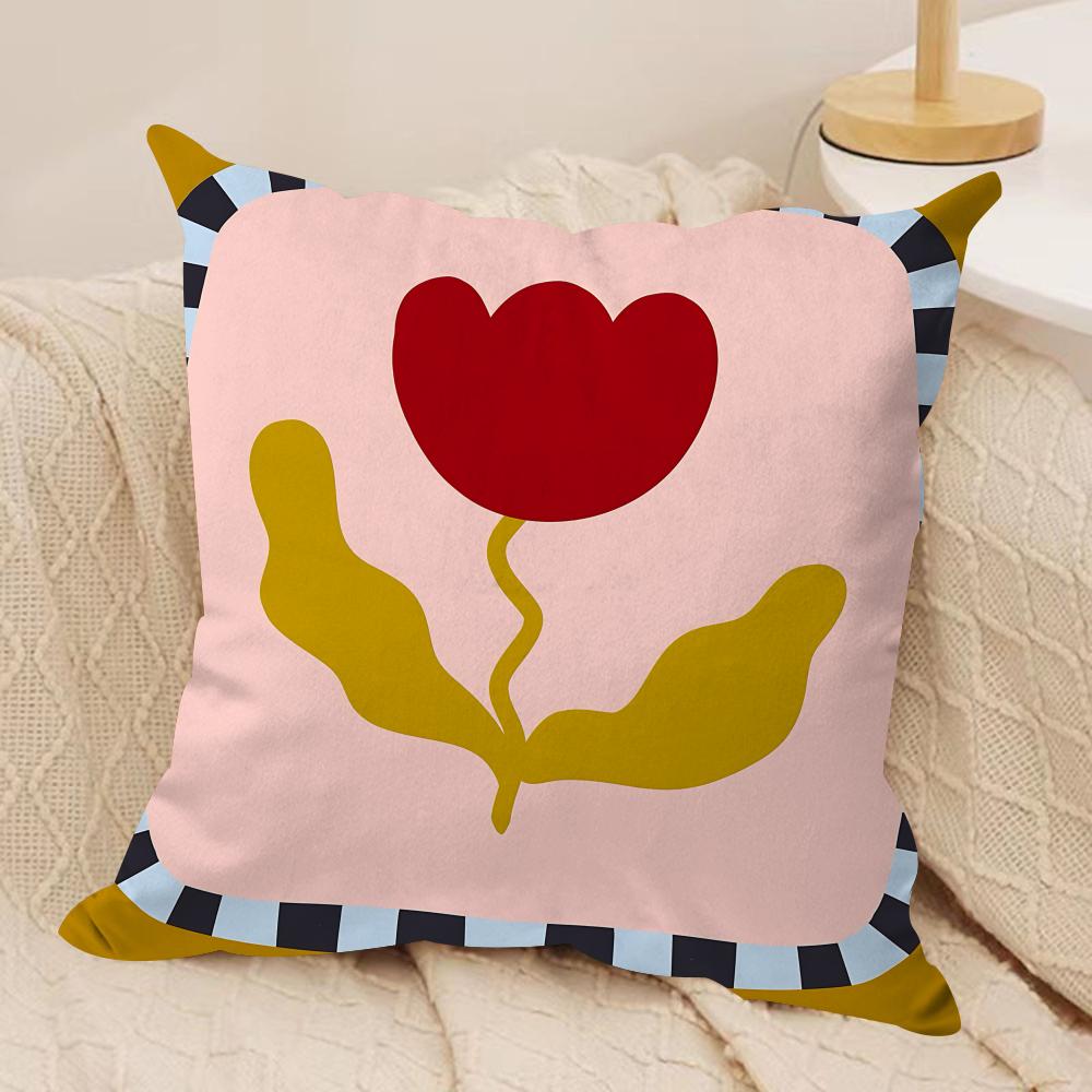 Flower Ins Simple Art Cushion Cover Silky Short Plush Invisible Zipper Dustproof Sofa Pillow Case For Home Decor