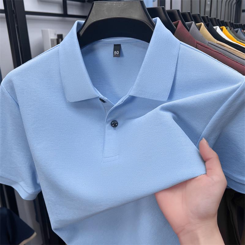 New Pure Cotton Men's High-End Polo Shirt - Short Sleeve, Lapel, Solid Color, Casual Summer T-Shirt