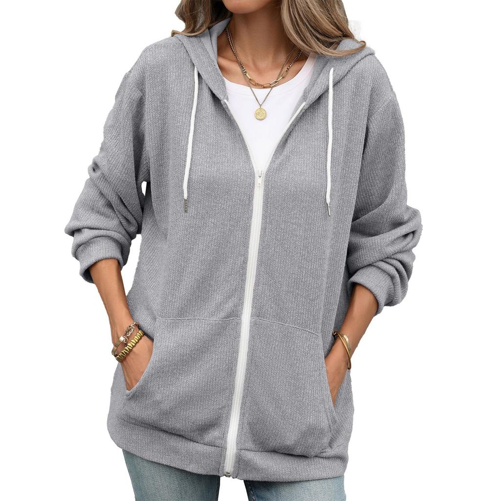 Giacca Casual da Donna con Cappuccio, Maniche Lunghe, Vestibilità Larga e Tasche