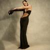 New high split fork single shoulder exposed navel Spice Girl slim dress sexy hollow long sleeve dress