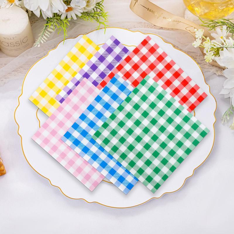 20 Sheets Colorful Gingham Disposable Paper Napkins Soft Absorbent For Picnics Birthday Wedding Holiday Table Decorations