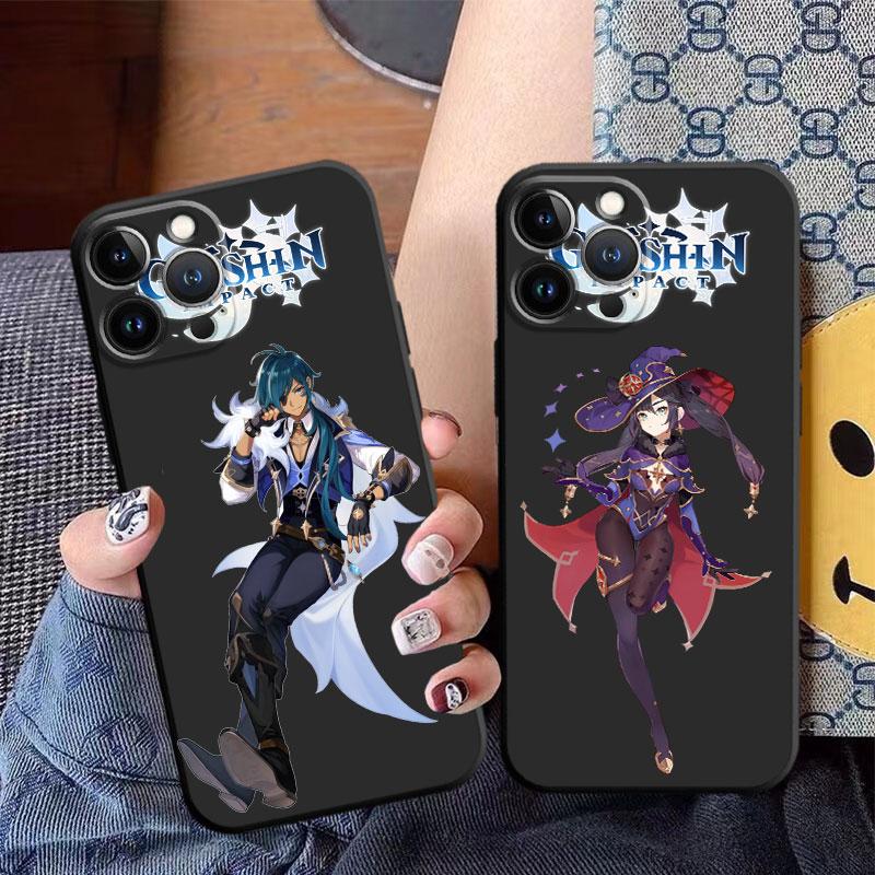 TPU Soft Phone Case for iPhone 12 13 Mini 14 Plus XR XS X 7 8 6S SE 11 Pro Max 13Mini XS Max 6 Luxury Black Genshin Impact