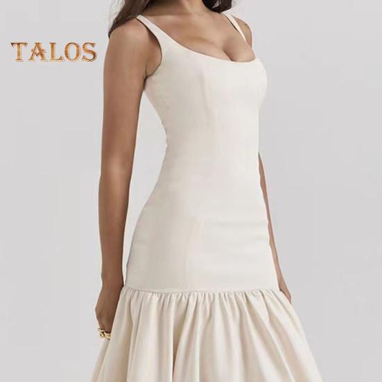 Dámské večerní šaty Volánkový lem Big Swing Slim Fit Bez zad Bez rukávů Jednobarevné Plisované Plesové šaty na večírek do půli lýtek Midi šaty