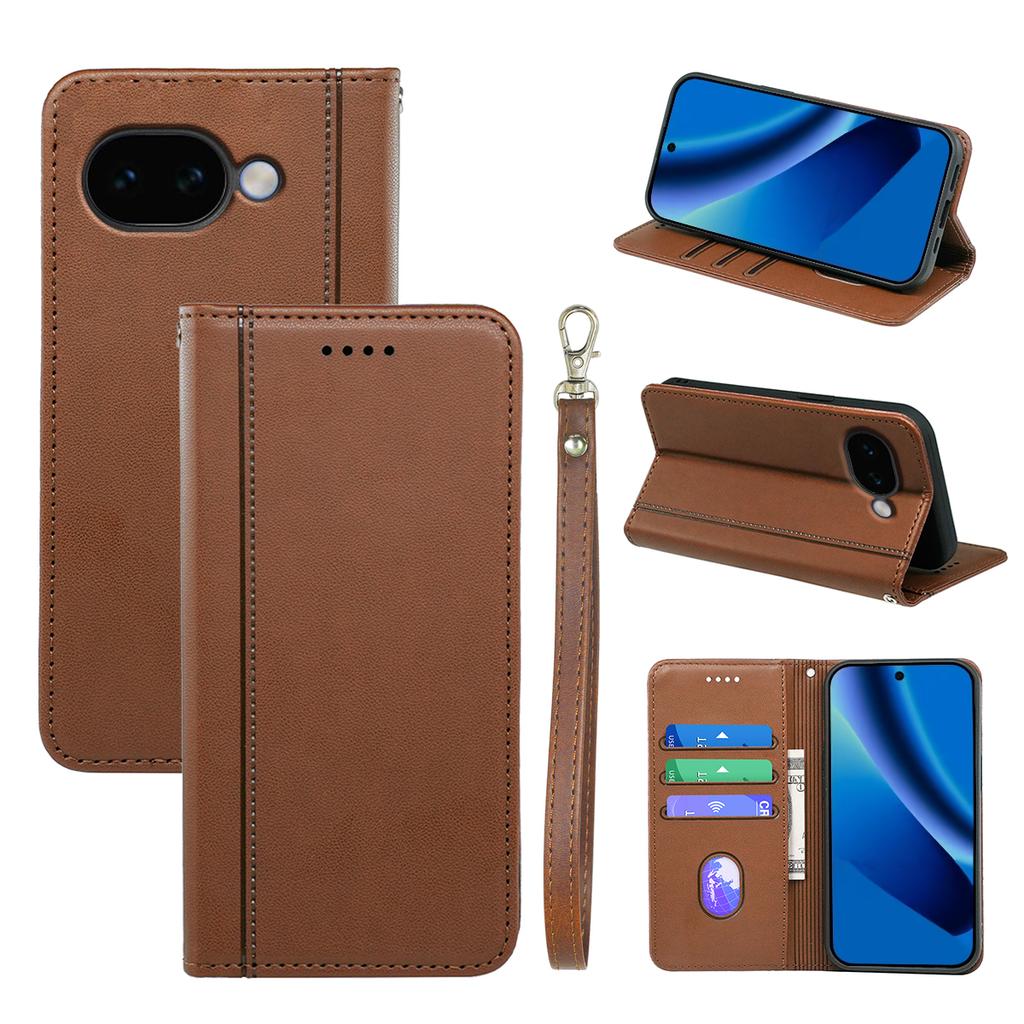 For Google Pixel 10a Wallet Case Magnetic Closing PU Leather Phone Cover with Wrist Strap