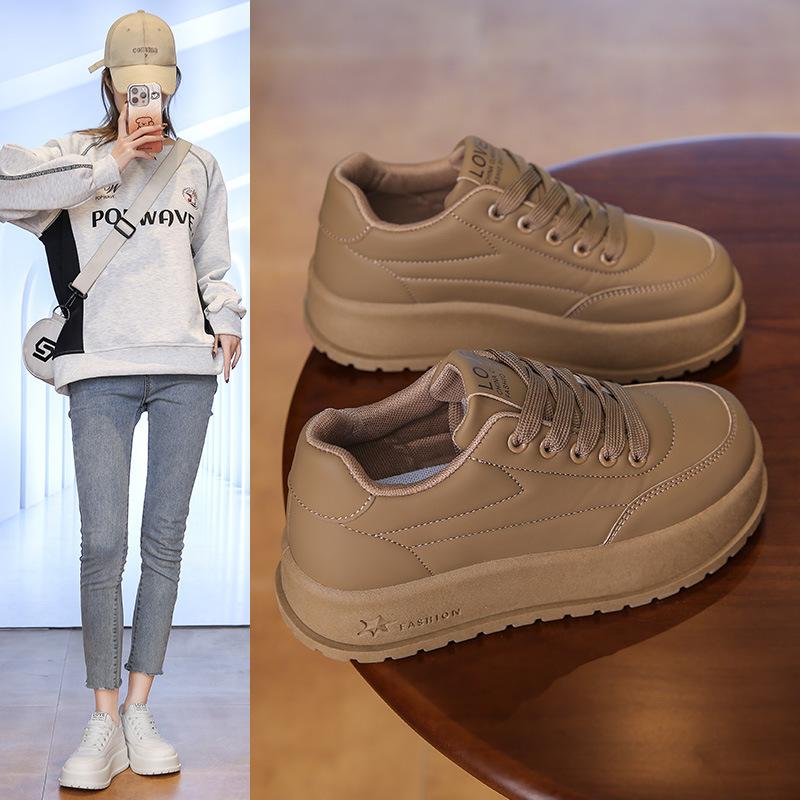 Sneakers casual con plateau spesso per donna, comode scarpe da passeggio con lacci in pelle PU, scarpe da tennis antiscivolo, scarpe da corsa traspiranti da donna