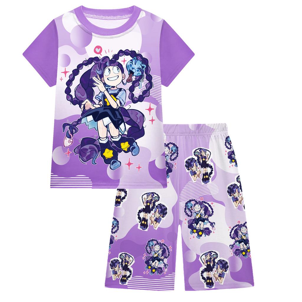 

19775 Kids Girls Lily Lovebraids Bobi Printing Short Sleeves T-Shirt Shorts Pajamas Sleepwear Sets 100cm фиолетовый