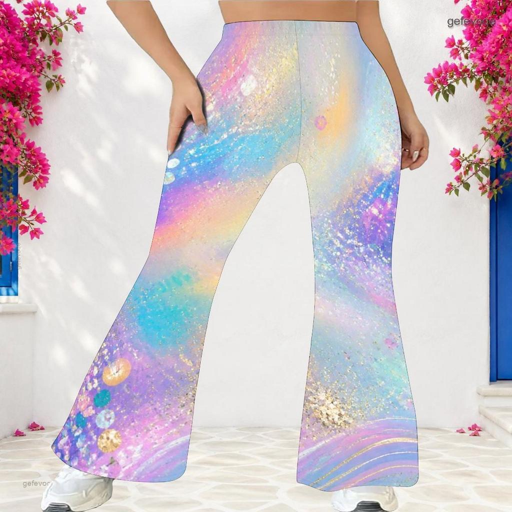 Women High Waist Large Size Printed Full Length Flared Pants