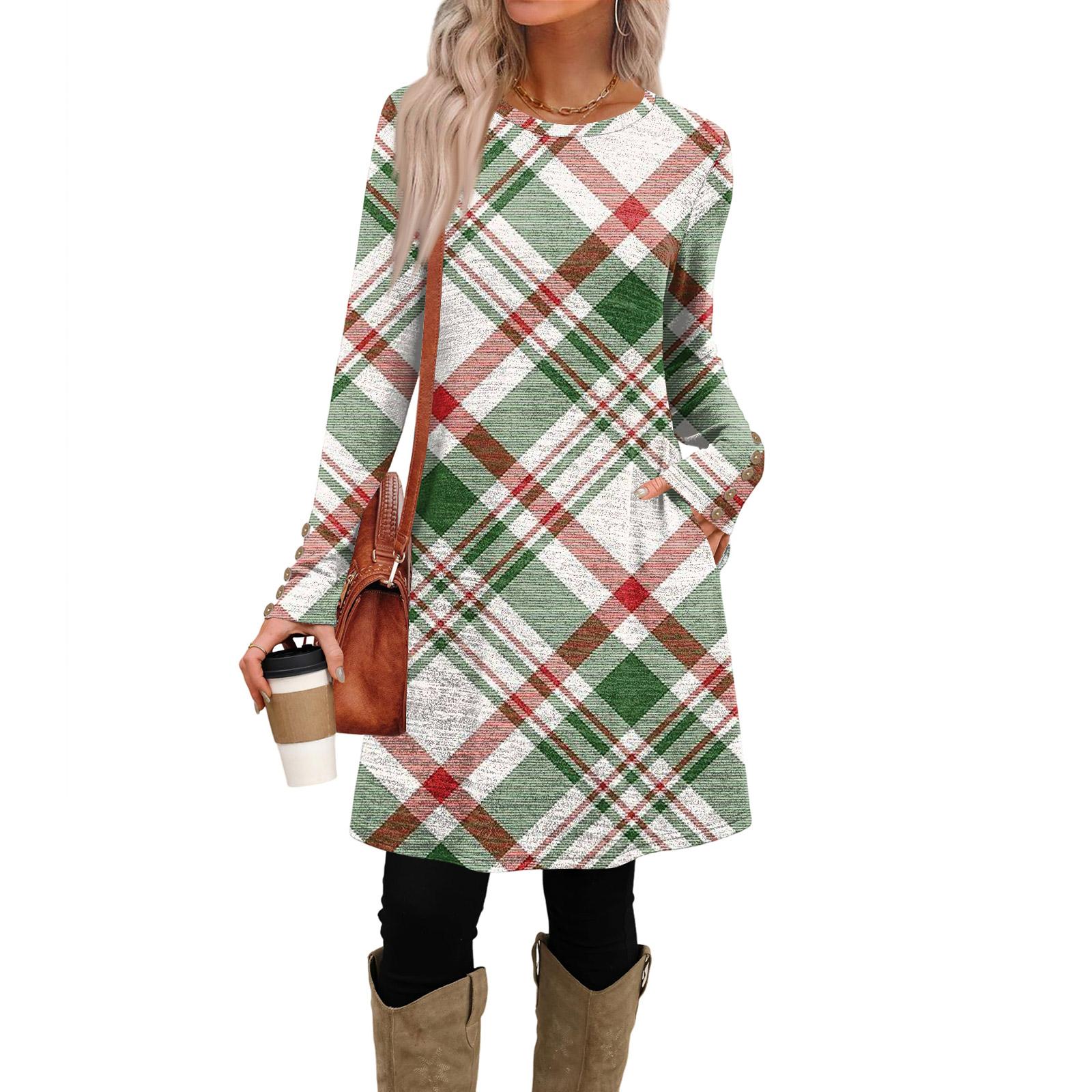 

Женское модное повседневное платье с карманами, декоративными пуговицами, круглым вырезом и длинными рукавами L