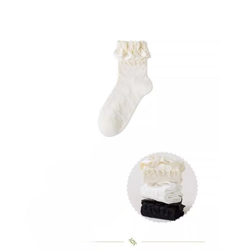 White Lace-trimmed Socks, Summer Thin Mid-calf Socks, Lolita Princess Socks, Long Stockings